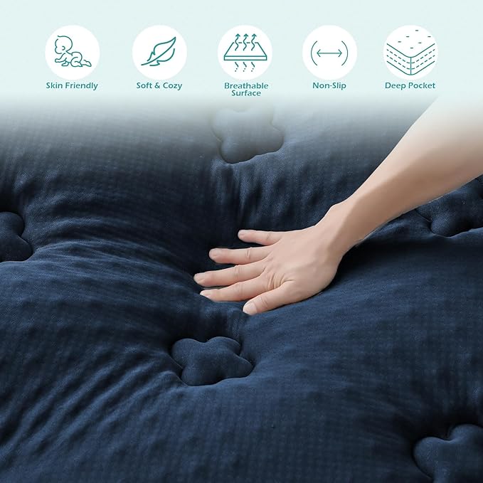 Hansleep Twin XL Mattress Pad Topper College Dorm Memory Foam, Twin XL Foam Mattress Topper Viscose Derived from Bamboo, Twin XL Size Bed Mattress Pad Cover for Back Pain Relief, 39" x 80", Navy Blue