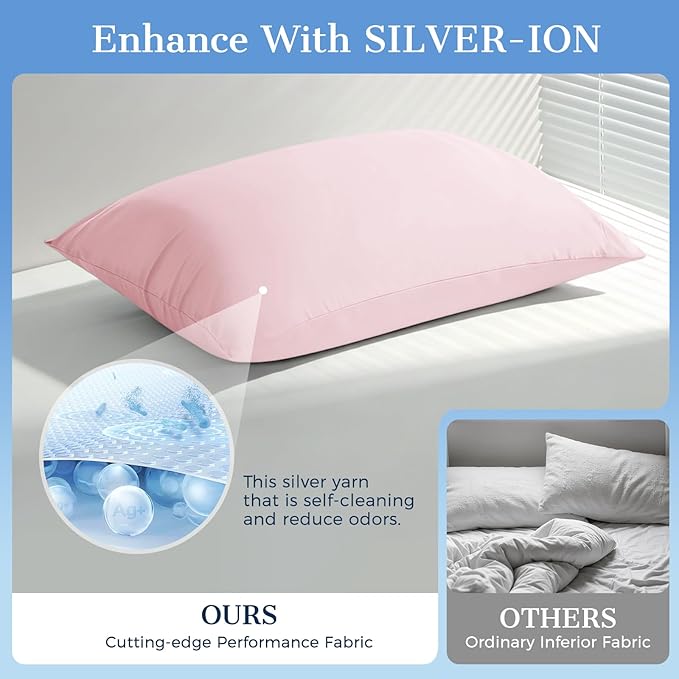 Cooling Pillow Cases 2 Pack Standard Size Cooling Pillowcases for Hot Sleeper Q-Max>0.5, Hydrates Skin & Hair, Reduces Wrinkles & Frizz, Soft Smooth Silky Pillowcases Envelope Set of 2, Pink