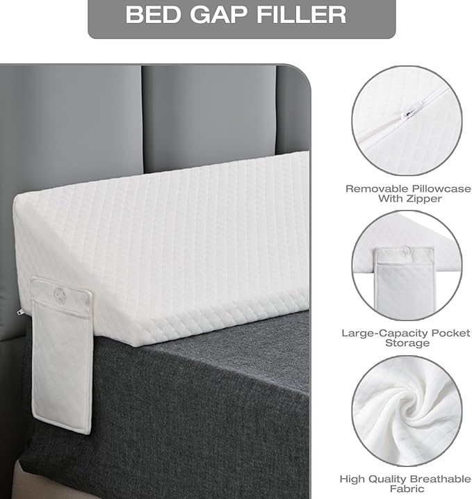 Twin Size Bed Wedge Pillow for Headboard Gap Filler (0"-8")Close Gaps Between Mattress and Wall,Frame/Loft Corner College Dorm Bed Essentials,Bedside Space Home Room Decor,Stop Pillow Falling Down