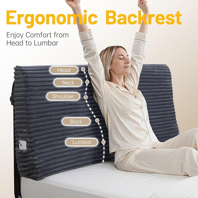 ENITYA Headboard Pillow Queen,60"x24"x8" Large Bed Wedge Backrest Cushion with Ergonomic Soft Foam Support and Removable Cover,Ideal for Reading/Sitting/Working in Daybed,RV Camping,Dorm,Grey