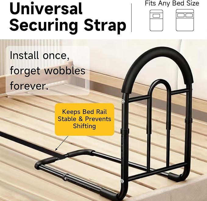 Bed Rails for Elderly Adults Safety - Adjustable Bed Assist Rail with Non-Slip Handle & Storage Pocket, 350LBS, Tool-Free, ASTM Compliant, Bed Cane for Seniors Fits King/Queen/Full/Twin Beds