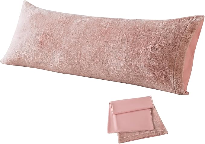 Whatsbedding Sherpa Body Pillow Cover, Ultra Soft Faux Fur Body Pillowcase, Luxury Shaggy Plush Long Pillowcase, Envelope Closure - Pink (20x54 inch)