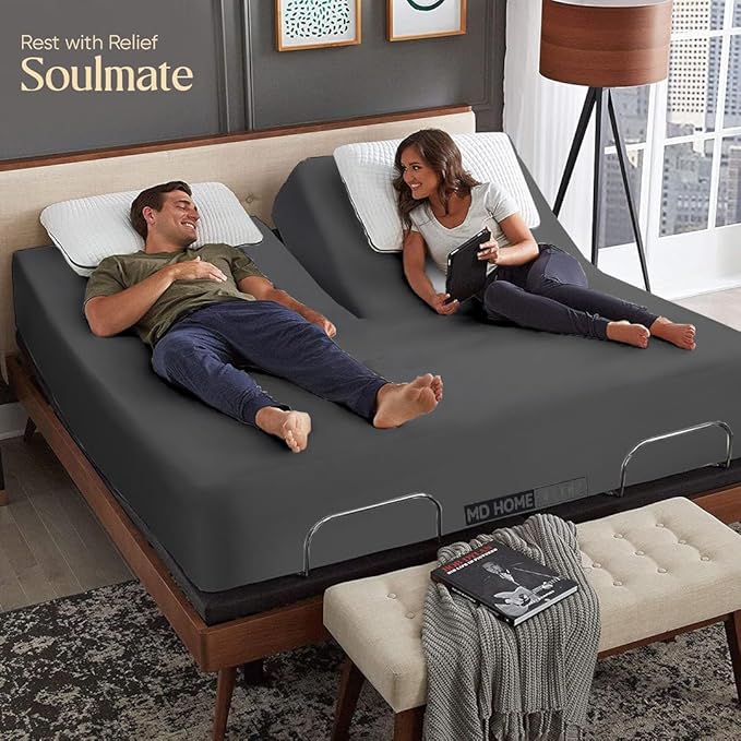 4 Piece Split Head Flex Sheet Set, 39" Top Split King Sheets for Adjustable Beds, 100% Egyptian Cotton, 16 Inch Deep Pocket, Soft Durable Breathable Sheets, Dark Grey Solid, Ideal for Adjustable Beds