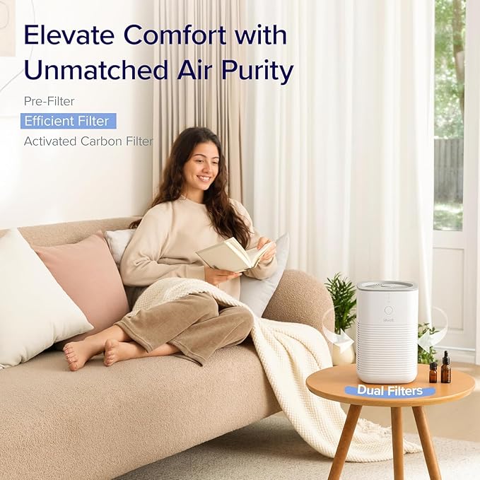 LEVOIT Air Purifiers for Bedroom Home Dorm, AHAM VERIFIDE, Freshens Small Room with Aroma Pad, For Smoke, Pollen, Pet Dander, Odor, Dust, Office, Desktop, 1 Pack, White