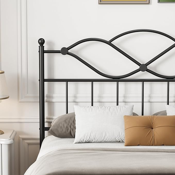 Elephance Queen Size Headboard Only,Vintage Platform Headboard for Queen Size Bed Frame Country Style, Height Adjustable,Sturdy and Stable, Easy Assembly, Sand Black