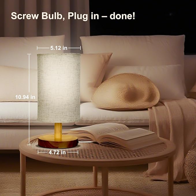Red Light Lamp for Bedroom, Nightstand Lamp with 670nm Red & 3000-6500K White Light, Remote Control, Timer, Night Light, Dimmable LED Bedside Table Lamp with Memory Function, Wood Base & Fabric Shade