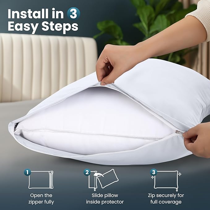 Utopia Bedding King Pillow Protectors - Pack of 2 - Zipper Closure - Soft Brushed Microfiber Fabric - Shrinkage and Fade Resistant Pillow Protectors King Size 20 X 40 Inches (White)