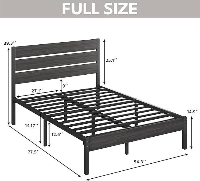 Fluest Full Bed Frame with Headboard and Footboard, Metal Platform Bed Frame with Under Bed Storage, All-Metal Support System, No Box Spring Needed, Easy Assembly,Rustic Grey