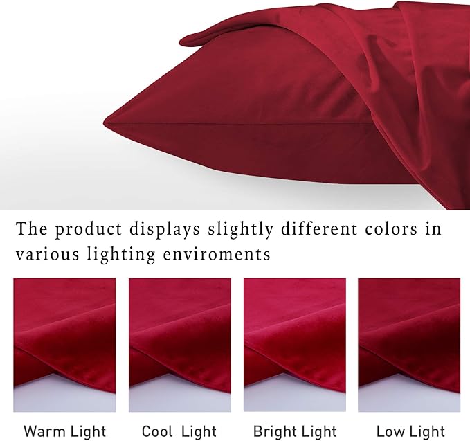 StangH Christmas Pillowcase for Decor, Velvet Pillow Covers with Zipper Closure, Soft Cozy Feeling for Sleeping, Queen Size (Red, 20 x 30 inches) Pillow Cases Set of 2