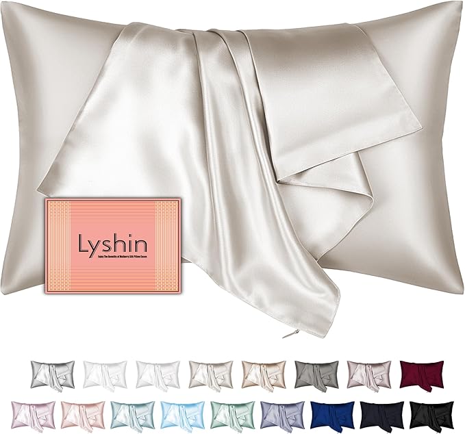 Silk Pillow Cases Queen Size with Hidden Zipper, Mulberry Silk Pillowcase for Hair and Skin, Smooth and Soft Breathable Cooling Silk Satin Pillow Covers for Sleeping, Gifts for Women, Beige