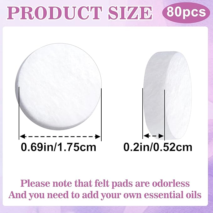 80pcs Aromatherapy Refill Felt Pads, 0.67in/17mm Unscented Air Freshener Replacement Pads, Perfumes Refill Tablets for Car Diffuser- White