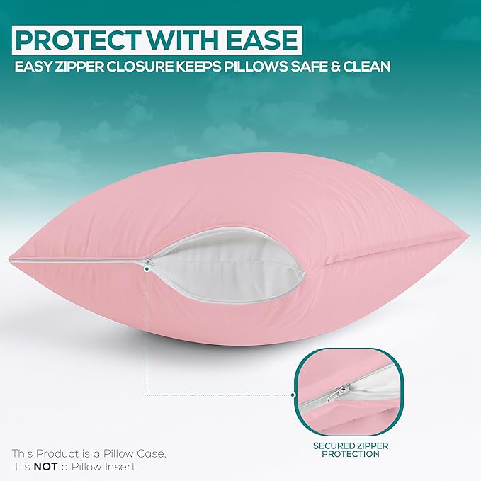 Utopia Bedding Premium 100% Waterproof Pillow Protectors with Zipper King Size (Set of 2), Bed Bug and Dust Mite Proof Zippered Pillow Covers, Pillow Encasement Cases, Pink