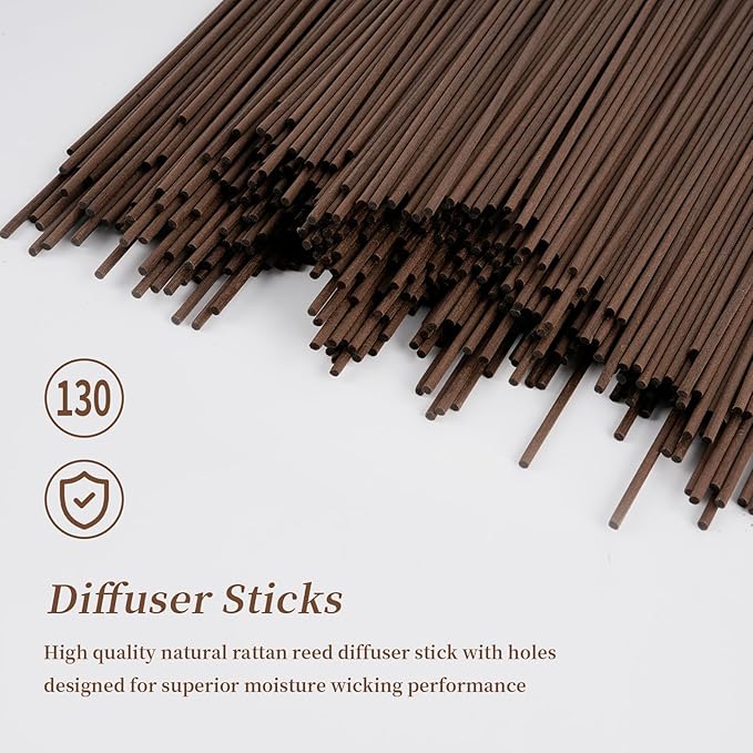 130pcs Reed Diffuser Sticks -10 Inch Essential Oil Aroma Diffuser Reeds Aroma Fragrance Refills(Brown10/25cm)