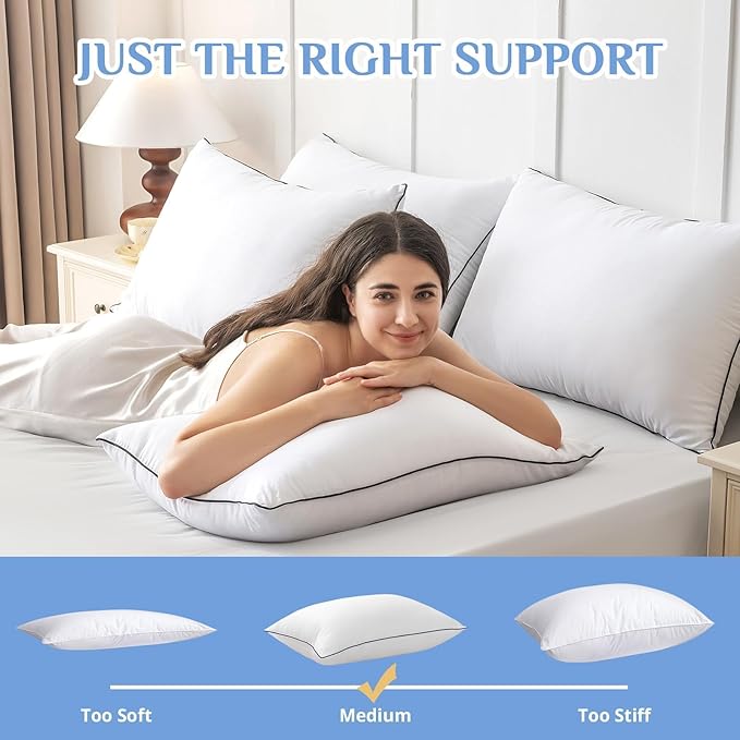 JOLLYVOGUE Standard Size Bed Pillow 1-Pack, Single Pillow for Sleeping, Breathable and Supportive with Down Alternative Fill, Hotel Collection Pillow for Side, Back, and Stomach Sleepers