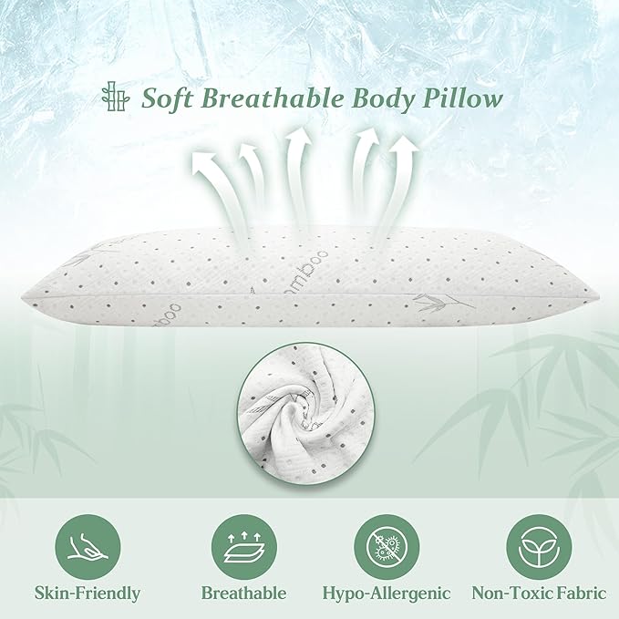 Dreamood Body Pillow Firmer 3200g 100% Shredded Memory Foam Body Pillows for Adults Side Sleeper Pregnancy Full Body Pillow 20x54 inch Adjustable with Washable Viscose Made from Bamboo Cover