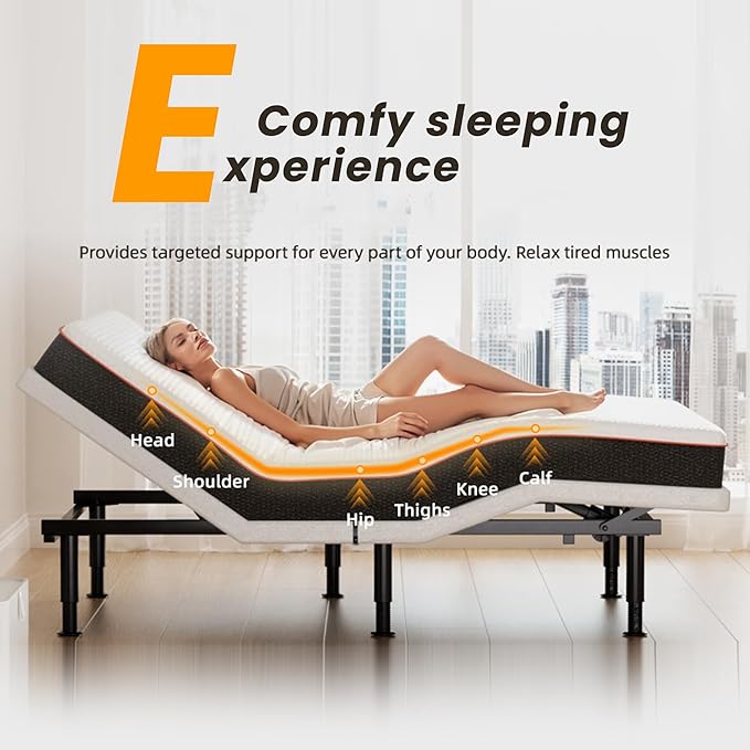 Adjustable Bed Frame Queen with Massage, Wireless Remote, Head Foot Incline, USB, Underbed Light Easy Assembly, Zero Gravity, Bed Frame Basic with Quiet Motor