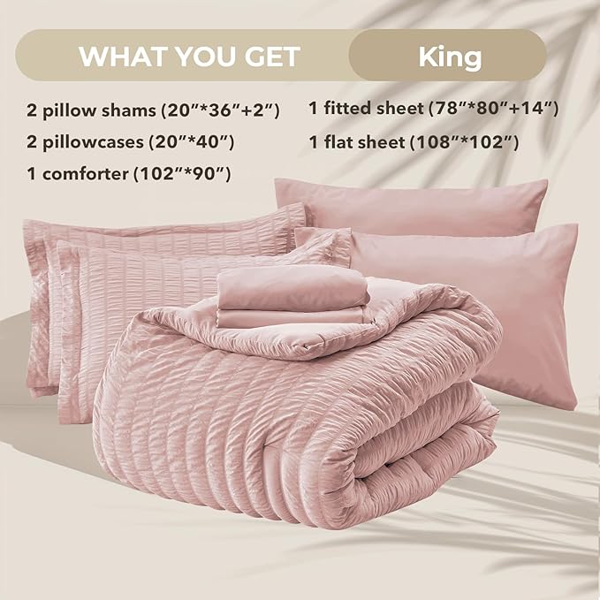 HYMOKEGE Rose Gold Duvet Cover King Size, Ultra Soft 3-Piece Seersucker Duvet Cover Set with Zipper Closure, Soft Brushed Microfiber Bedding Set with 8 Corner Ties (104"x90", 2 Pillowshams)