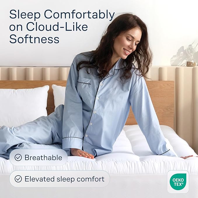Niagara Sleep Solution Cloud-Like Twin Mattress Topper - 100% Cotton Top Mattress Pad for Back Pain Relief - Breathable & Naturally Cooling for Hot Sleepers, White