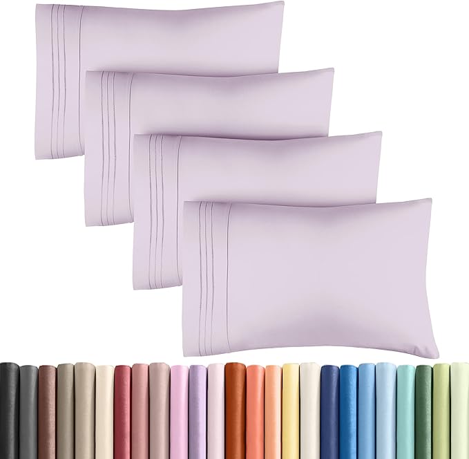 King Pillow Cases Set of 4 - Ultra Soft Hotel Quality Pillowcase Covers - Comfy, Cozy & Wrinkle Free - Shrinkage and Fade Resistant - Machine Washable Pillow Protectors - 4 Piece Set - Light Lavender