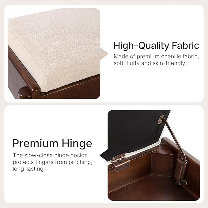 YEPDIN 39.3" Solid Wood Shoe Rack Bench with Flip-Top Storage,2 Tier Shoe Rack Bench with Chenille Cushion,for Entryway, Hallway,Living Room, Bedroom, Closet