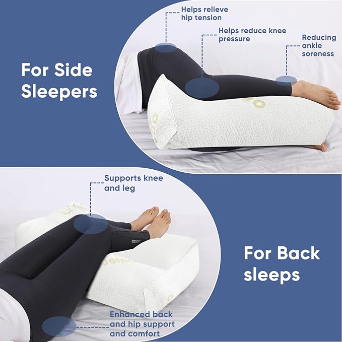 MINUPWELL 6.5" Knee Pillow for Side Sleepers - 100% Shredded Memory Foam Leg Pillow for Side Sleeping - Between Leg & Under Hip Pillow - Relieving Leg, Back, and Knee Pain - Rayon Derived from Bamboo