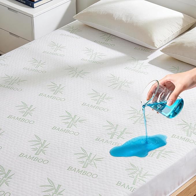Waterproof Mattress Protector California King Size, Cooling Breathable Mattress Cover for California King Bed, Noiseless Bed Pad Cover, Deep Pocket 6''–18'', Green