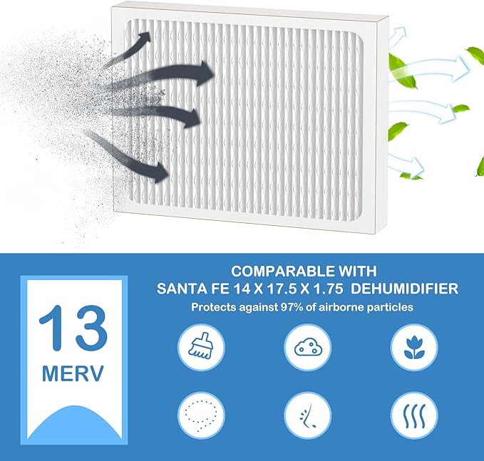 14 x 17.5 x1.75 MERV 13 Replacement Dehumidifier Filter Compatible with Santa Fe Advance90, Advance100, Advance120, Honeywell DR90 & DR120 dehumidifier Models, 6 Pack
