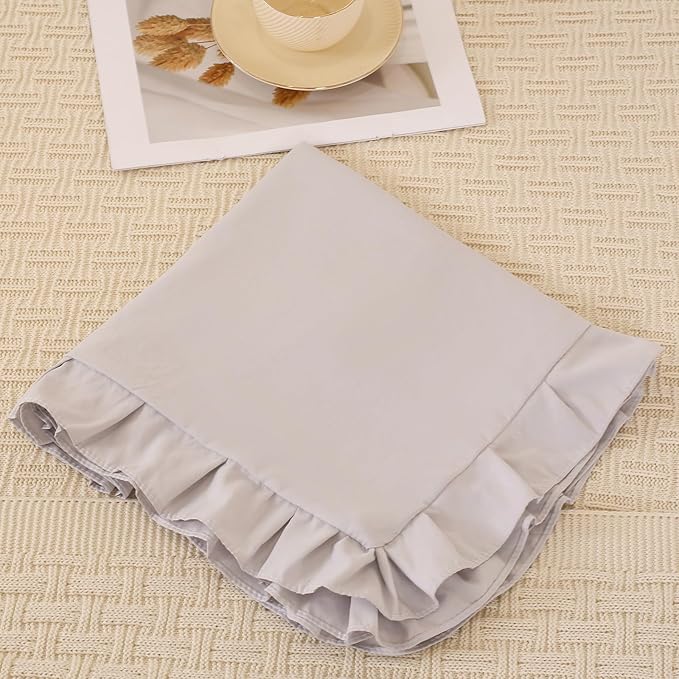 Merryword Beige Gray Pillowcases King Pillowcases Ruffled Pillow Shams Set of 2 Cute Pillowcases Solid Ruffled Fringe Design Light Gray Shabby Chic Pillowcases 2 Pack (King (20''x36''), Beige Gray)