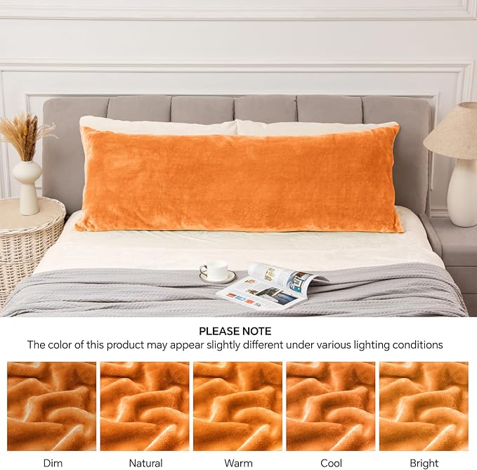 BEDELITE Body Pillow Cover with Zipper Closure, Super Soft and Cozy Fleece Pillowcase 20 x 54 Inches, Luxury Fluffy Plush Long Body Pillow Pillowcase for All Seasons(Burnt Orange)