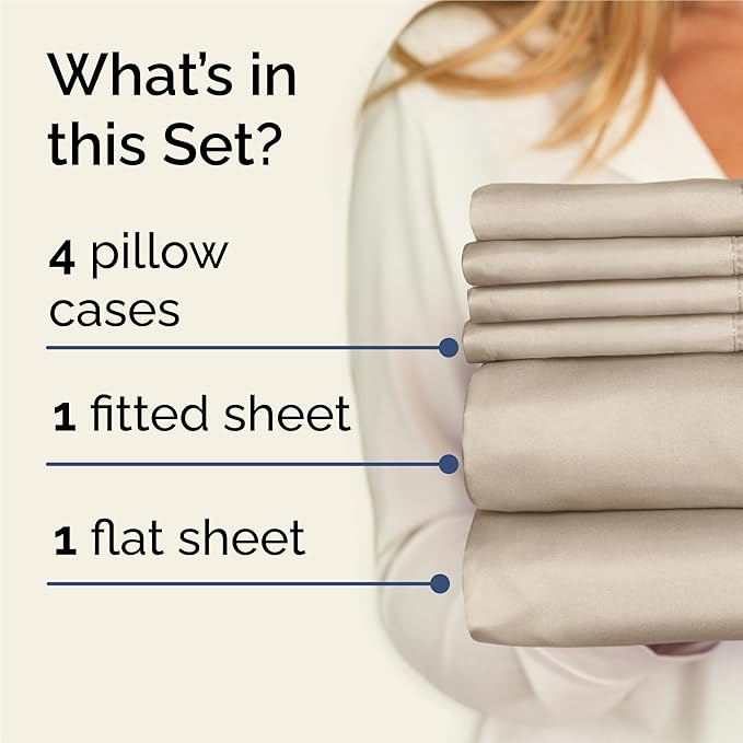 King 6 Piece Sheet Set - Comfy, Breathable & Cooling - Soft Hotel Luxury Bedding for Women, Men, Kids, Teens & Children - 1 Flat & 1 Fitted Sheet & 4 Pillowcases w/ Deep Pockets - Wrinkle Free - Wheat