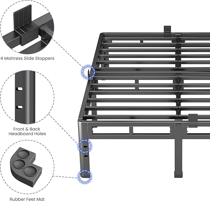 NKZ 12 Inch King Size Bed Frame, Metal Bed Frame & Box Spring 2 in 1 Platform with Round Corner Legs, 4000Lbs Heavy Duty Metal Frame, Mattress Slide Stopper, Headboard Hole, Noise-Free, Easy Assembly