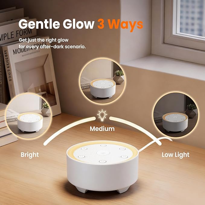 Kipcush Sleep Sound Machine - 21 High-Fidelity Non-Looping Sounds, Portable White Noise Machine for Baby, Kids & Adults, Dimmable Night Light, 6 Auto-Off Timers, USB Powered for Travel, Home & Office