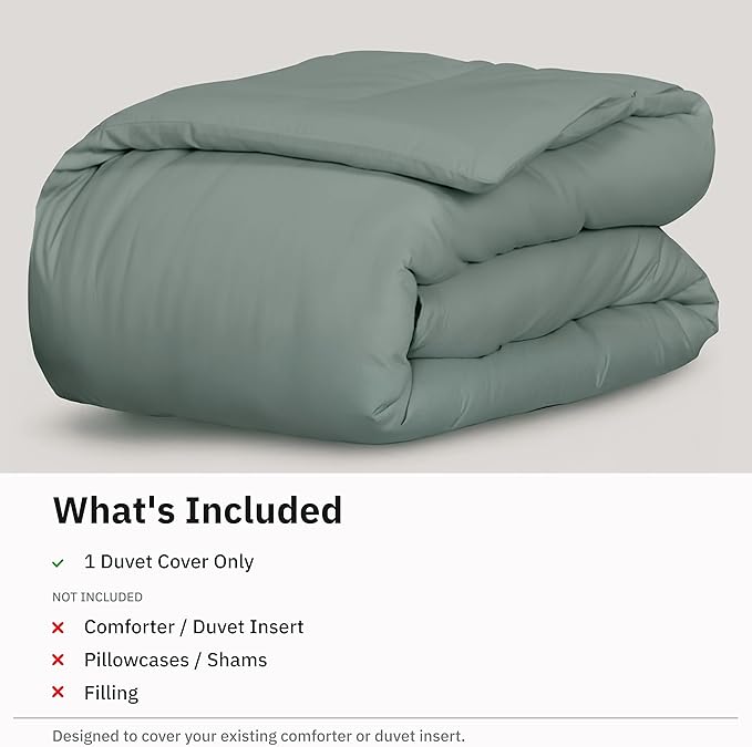 Full/Queen Size Duvet Cover Only - Natural 100% Cotton, Premium 400 Thread Count Queen Duvet Cover Cotton, Soft Sateen Weave, Button Closure and Corner Ties - Sage Green