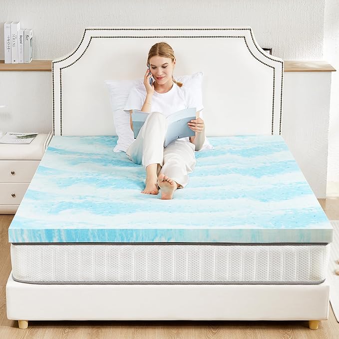 Sweetcrispy Memory Foam Mattress Topper Twin,3 Inch Thick Gel Infused Cooling Toppers Pad for Twin Size Bed, Sleeper Sofa, RV, Camper, CertiPUR US Certified, Ventilated and Breathable, Blue