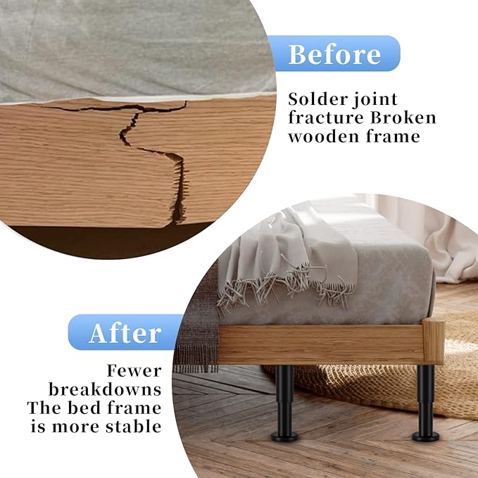 Set of 4 Adjustable Bed Legs Replacement, Adjustable Metal Bed Frame Support Legs 5.9-9.84 inch, Upgrade Under Bed Support Leg with Wider Base, Heavy Duty Center Support Legs