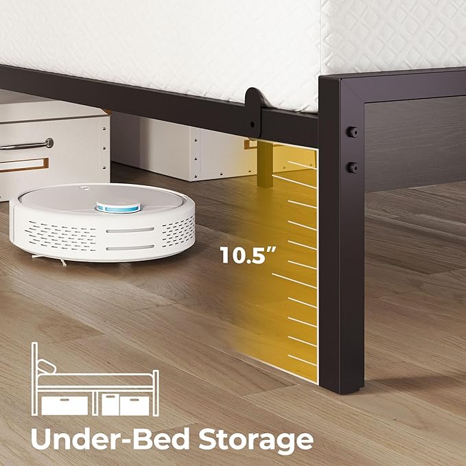 Rolanstar Queen Bed Frame with LED Lights and Charging Station, Wood Storage Headboard and Under Bed Storage, Metal Platform, Noise Free, No Box Spring Needed, Balck Oak