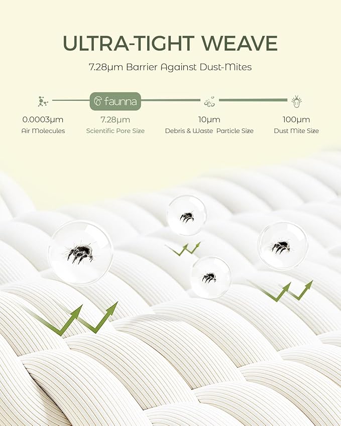 FAUNNA 100% Cotton Mattress Encasement, Bed Bug and Dust Mite Proof Mattress Protector Hypoallergenic & Antibacterial Protection, Noiseless Zippered Six-Sided Mattress Cover (Full 12" Deep)