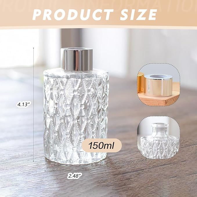 150ml/5oz Glass Diffuser Bottles Empty Clear Diffuser Jars Aromatherapy Container Fragrance Accessories Use for DIY Replacement Sticks Sets Essential Oils Crafts Decor