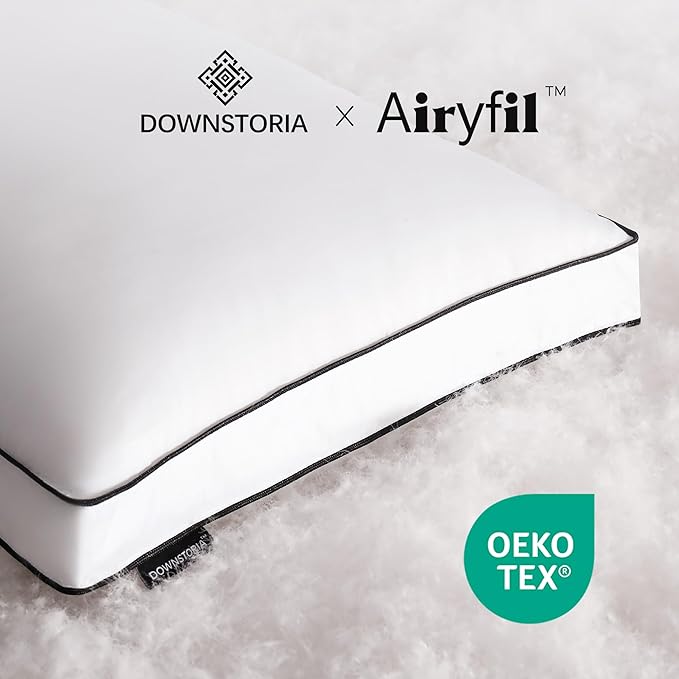 DOWNSTORIA Feather Down Pillows Queen Size Set of 2 with Gusset, Luxury Hotel Collection Bed Pillow 2 Pack, Down Surrounded Gusseted Pillows for Sleeping, Soft for Side, Back Sleepers 20x30 in.