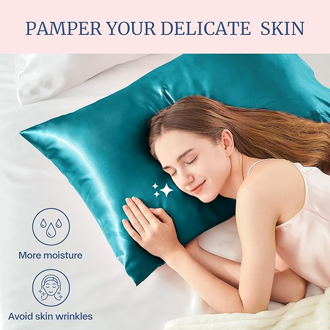 BEDELITE Satin Pillowcase for Hair and Skin, Super Soft and Cooling Similar to Silk Pillow Cases 2 Pack with Envelope Closure, Gift for Women Men(20"x40" King Size, Teal)