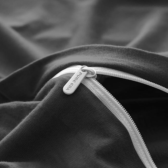 PURE ERA Jersey Knit Duvet Cover Set 100% T-Shirt Cotton Super Soft Comfy 3pc Bedding Set with Zipper Closure (Solid Deep Grey, Queen, 90"X90")