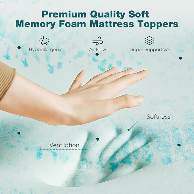 Sweetcrispy Mattress Topper Twin XL, 4 Inch Thick Memory Foam Gel Infused Cooling Toppers Pad for Twin XL Size Bed, Sleeper Sofa, RV, Camper, CertiPUR US Certified, Ventilated and Breathable