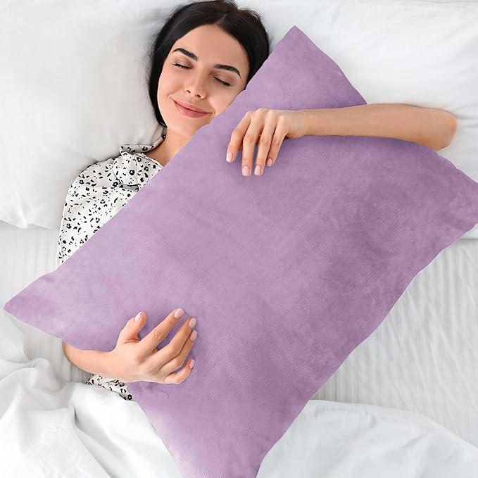BEDELITE Flannel King Size Pillow Cases Set of 2, Super Soft Fleece Pillowcases with Zipper for Bedroom, Sofa, Couch,Luxury Cozy Fuzzy Velvet Pillow Shams for All Seasons(20x36 Inches,Lavender)