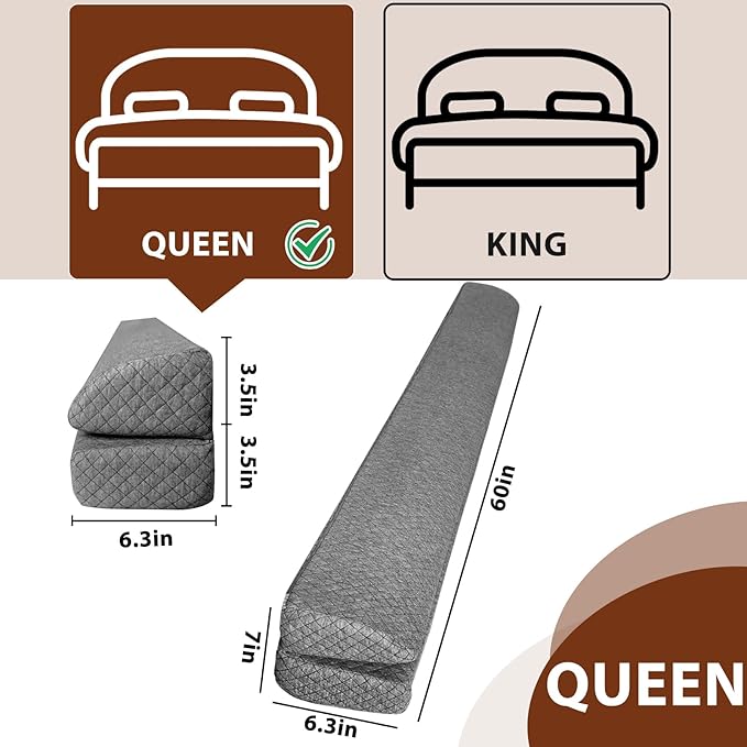 4 Modes Queen Size Pillow Wedge for Headboard Gap, Foldable Bed Wedge Pillow, Bed Gap Filler Fill The Gap (0-7"), Mattress Gap Filler Long Pillow Between Headboard and Mattress (Dark Grey, Queen)