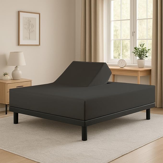 Cottingon 1 Piece Top Split King Fitted Sheet Only for Adjustable beds, Premium 100% Egyptian Cotton, 34 Inches Half Split Flex Head Bottom Sheet for Sleep Number Beds 16" Deep Mattress, Dark Grey