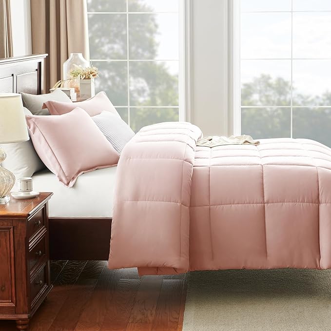 CozyLux Full Size Comforter Sets - 270GSM Blush Pink Bedding Sets for All Seasons, 3 Pieces Box Stitched Bed Set with 1 Down Alternative Comforter and 2 Pillow Shams, Soft, Lightweight, Breathable