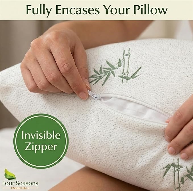Four Seasons Essentials Body Size Waterproof Pillow Protector (Set of 1) - Natural Viscose derived from Bamboo Pillow Covers - Hypoallergenic Dust Proof Zippered Encasements for 20" x 54" Pillows