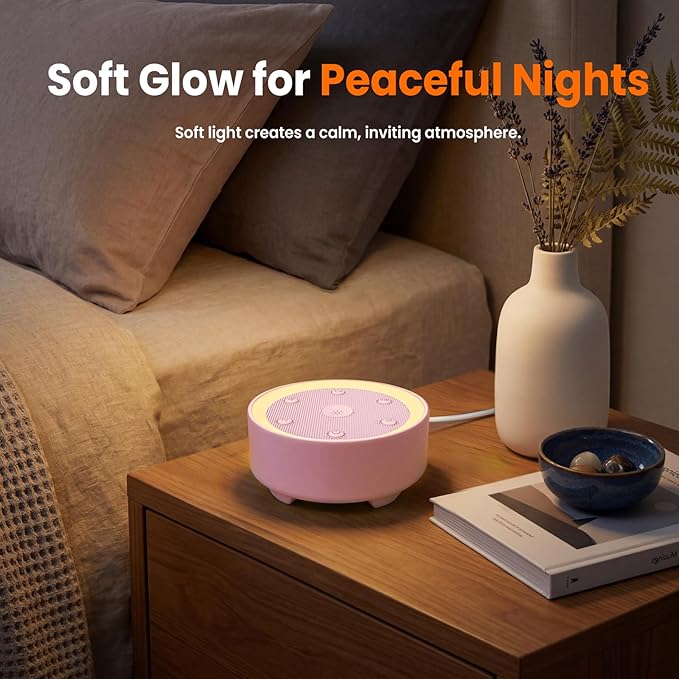 Kipcush Sleep Sound Machine - 21 High-Fidelity Non-Looping Sounds, Portable White Noise Machine for Baby, Kids & Adults, Dimmable Night Light, 6 Auto-Off Timers, USB Powered for Travel, Home & Office