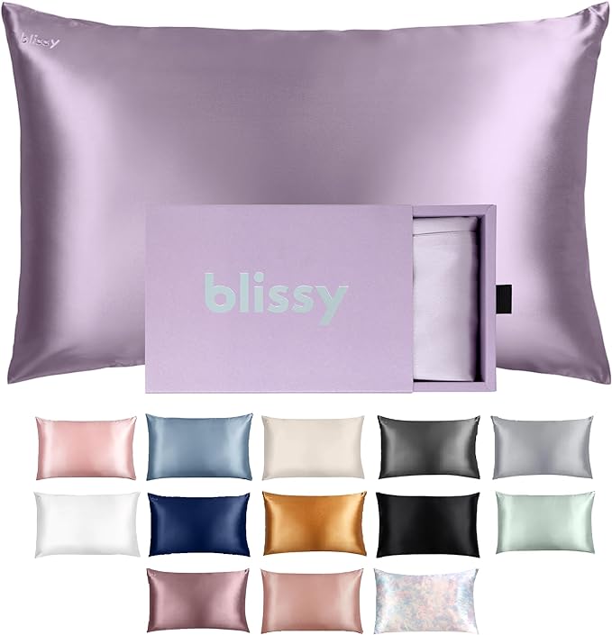 Blissy Silk Pillowcase - 100% Pure Mulberry Silk - 22 Momme 6A High-Grade Fibers - Silk Pillow Cover for Hair & Skin - Regular, Queen & King (Lavender, Queen)