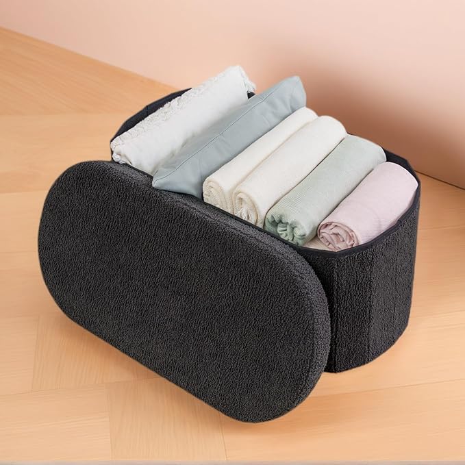 PINPLUS Storage Ottoman Bench Tufted Folding Ottomans Bench Foot Rest, Chest Box Velvet Bench with Storage, 30"x15"x15" (Dark Grey)